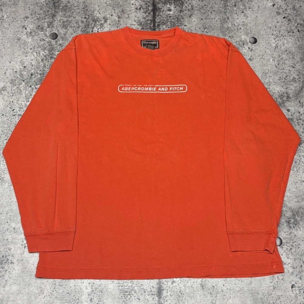 Vtg 90s/00s Abercrombie and Fitch Mens Long Sleeve T-Shirt Orange Graphic